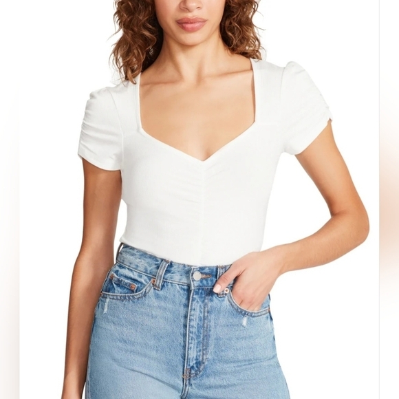 Steve Madden Hannah Ivory Short Sleeve Bodysuit Women's Size Large - Picture 1 of 14